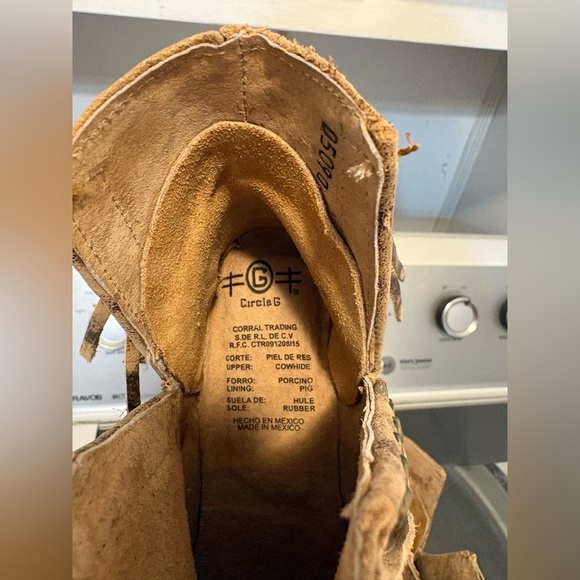 Circle G by Corral Studded Fringe Leather Ankle Boots - Brown - Picture 8 of 11